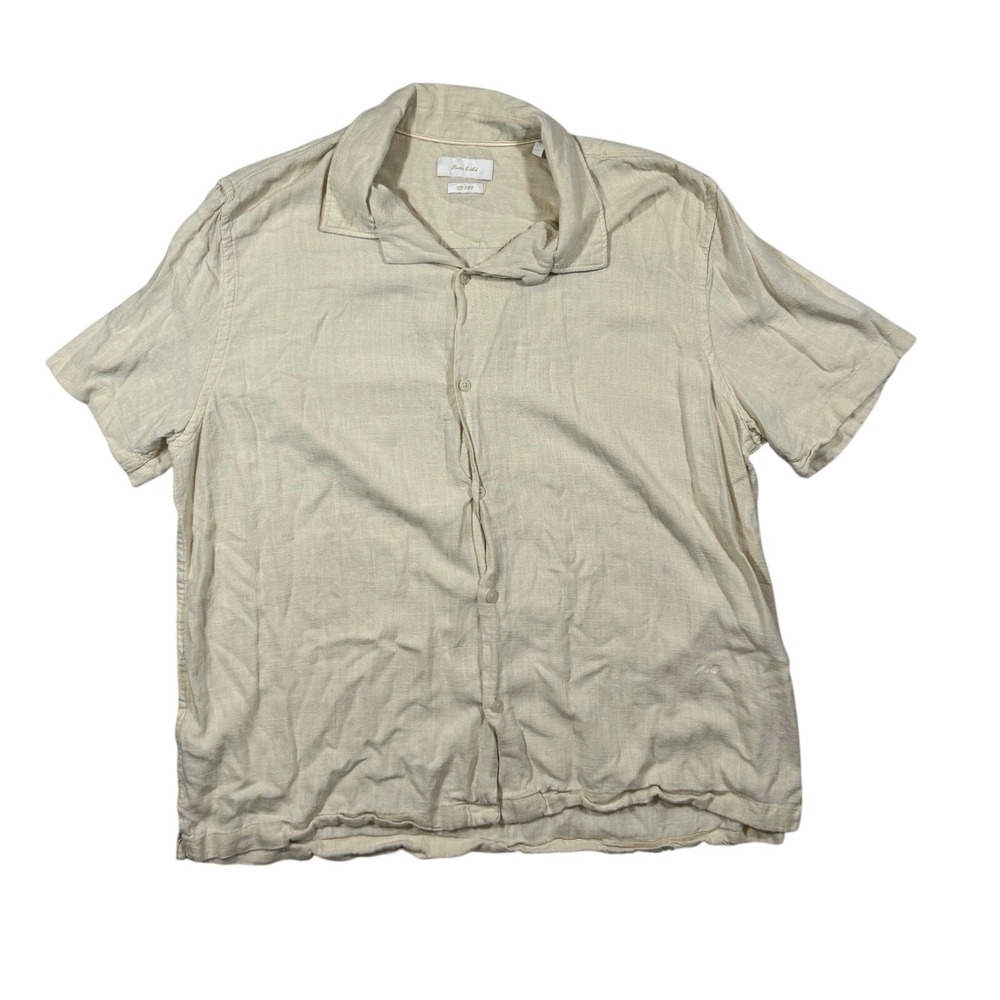 Porter & Ash Linen Blend Button Down Shirt Mens XL Beige Short Sleeve Casual‎ XL